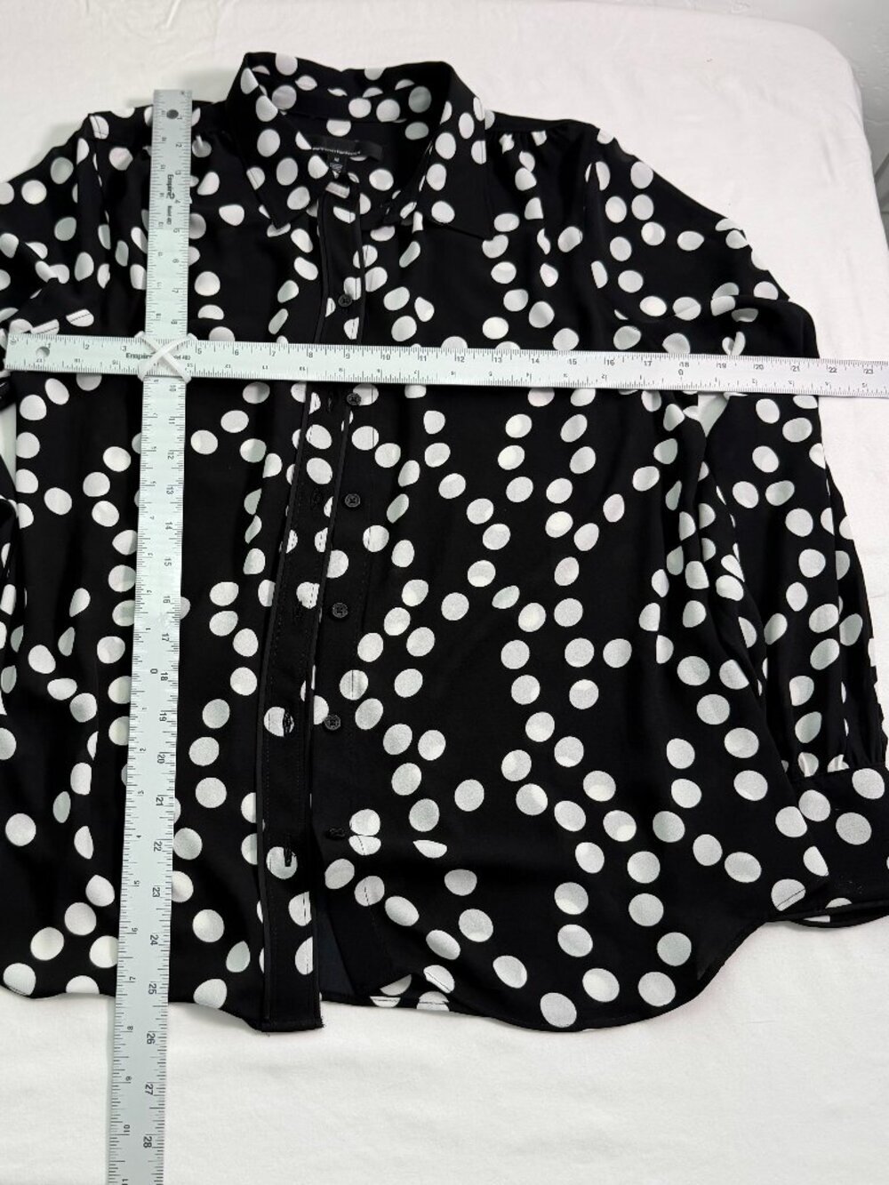White House Black Market Polka Dot Blouse Medium Black White Button Front